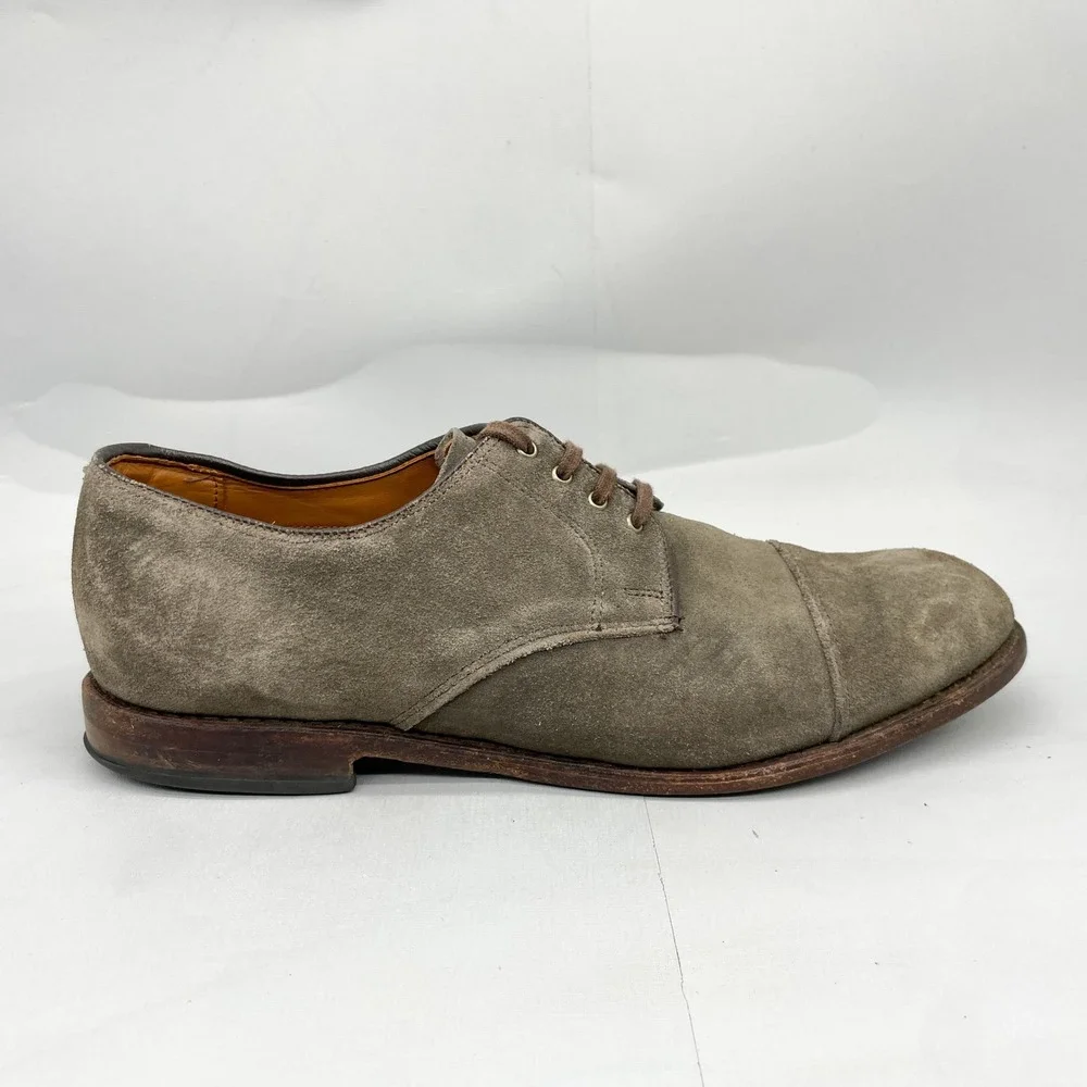 Allen Edmonds Barrett Mens 11 D Dark Taupe Suede Cap Toe Derby Shoes Oxford